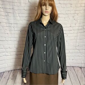 Jenne Maag Black White Striped Long Sleeve Shirt Size L